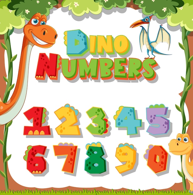 Ilustración educativa de los números de Dino