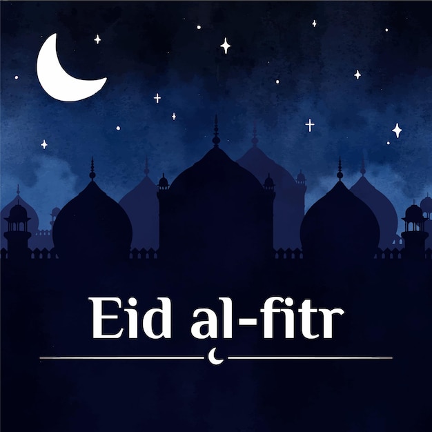 Ilustración de eid al-fitr de acuarela pintada a mano