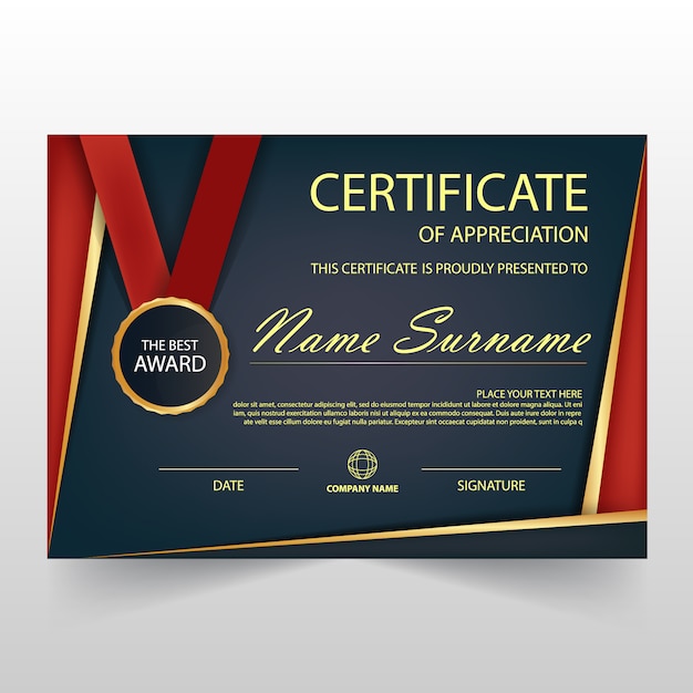 Ilustración elegante oscura y roja horizontal de certificado