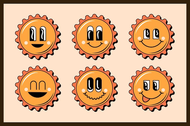 Ilustración de emoji sonriente retro de diseño plano