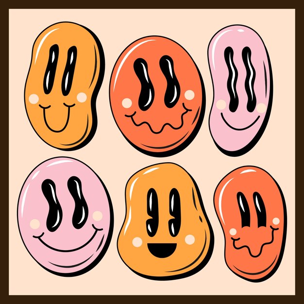 Ilustración de emoji sonriente retro de diseño plano