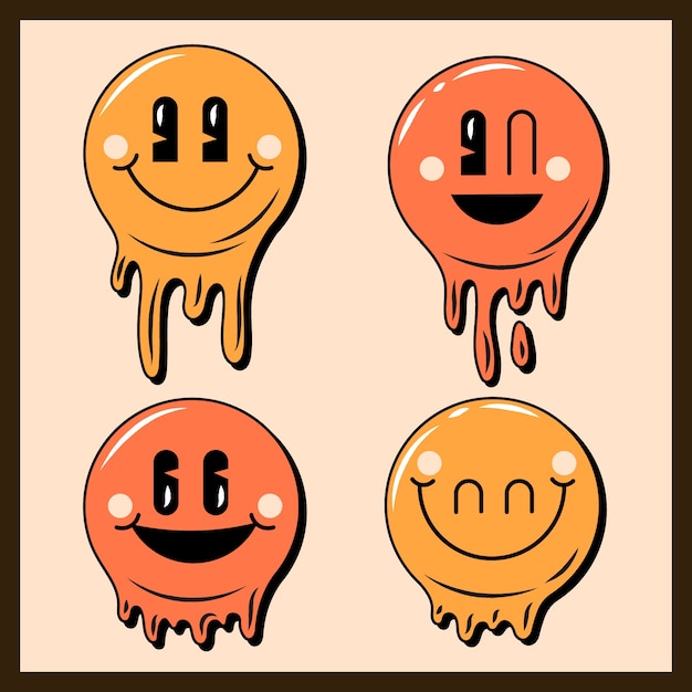 Ilustración de emoji sonriente retro de diseño plano