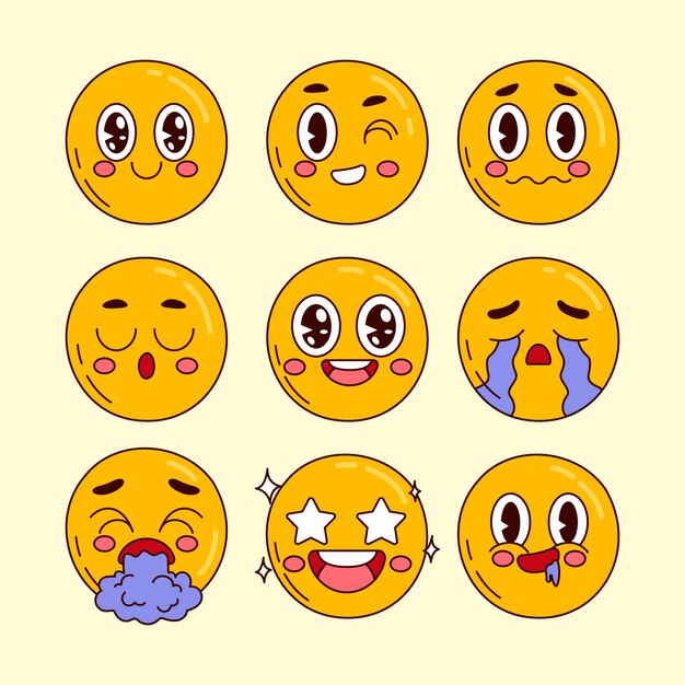 Ilustración de emoji sonriente retro de diseño plano