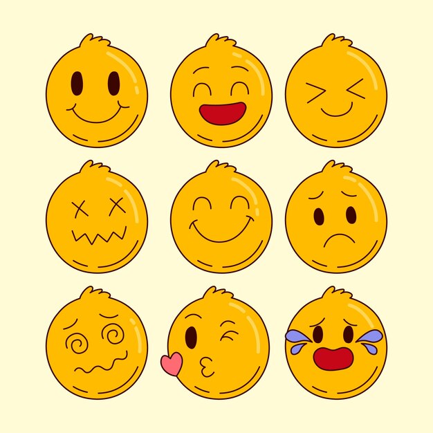 Ilustración de emoji sonriente retro de diseño plano
