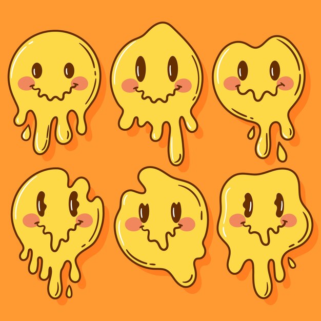 Ilustración de emoji de sonrisa retro dibujada a mano