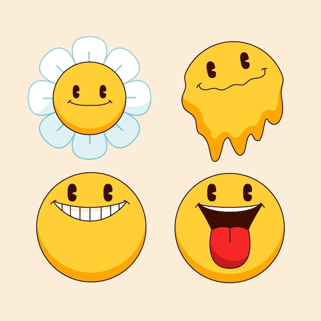 Ilustración de emoji de sonrisa retro dibujada a mano