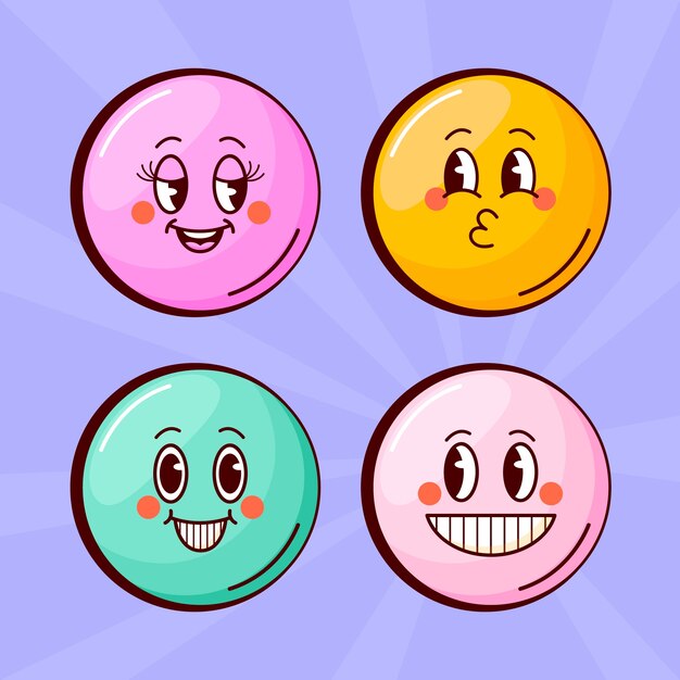 Ilustración de emoji de sonrisa retro dibujada a mano