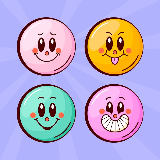 Ilustración de emoji de sonrisa retro dibujada a mano