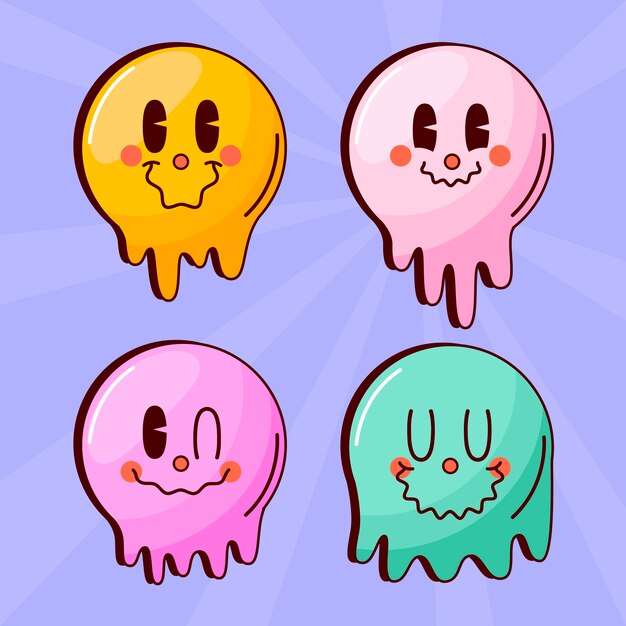 Ilustración de emoji de sonrisa retro dibujada a mano