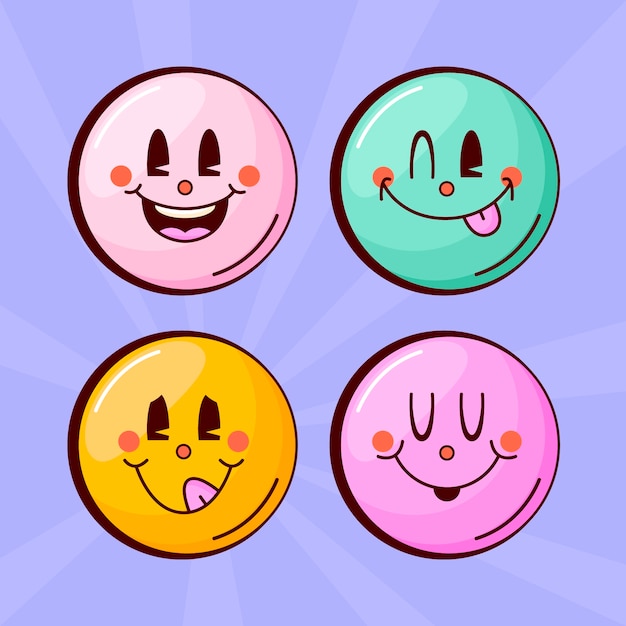 Vector gratuito ilustración de emoji de sonrisa retro dibujada a mano