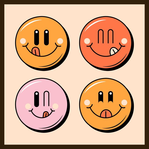 Ilustración de emoji de sonrisa retro de diseño plano