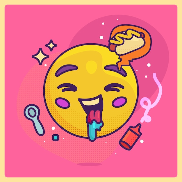 Ilustración de emojis hambrientos dibujados a mano