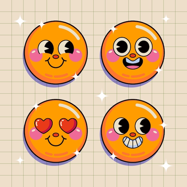 Ilustración de emojis sonrientes retro dibujados a mano