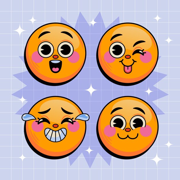 Ilustración de emojis sonrientes retro dibujados a mano