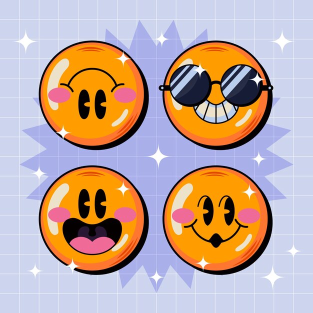 Ilustración de emojis sonrientes retro dibujados a mano