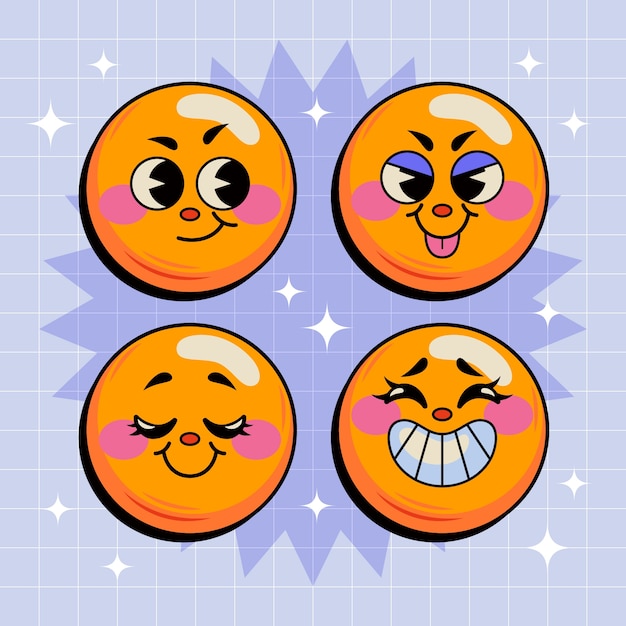 Vector gratuito ilustración de emojis sonrientes retro dibujados a mano