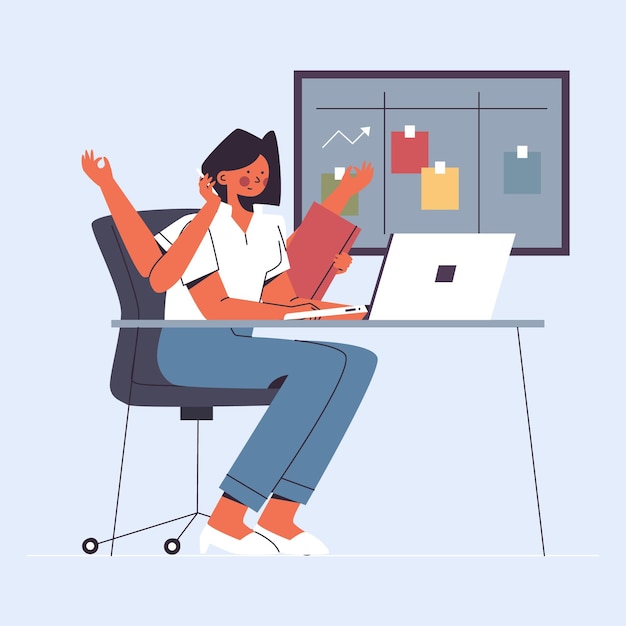 Ilustración de empresaria multitarea dibujada a mano plana