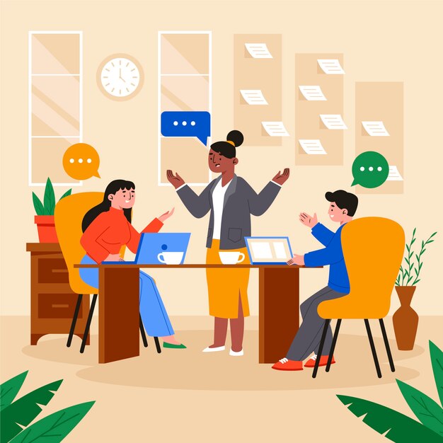 Ilustración del entorno de trabajo positivo dibujada a mano