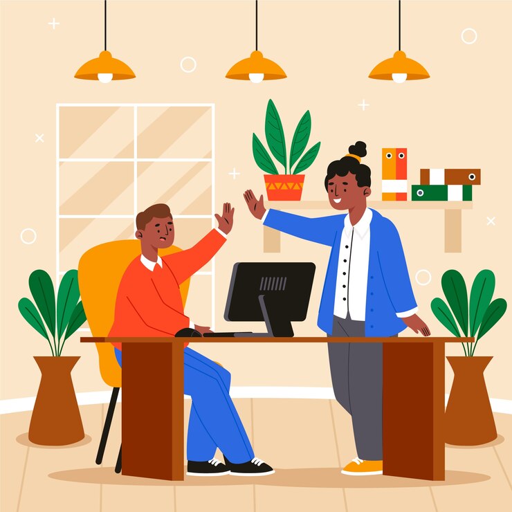 Vector gratuito ilustración del entorno de trabajo positivo dibujada a mano
