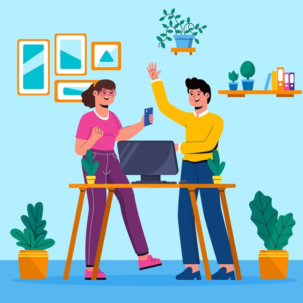 Ilustración del entorno de trabajo positivo de diseño plano