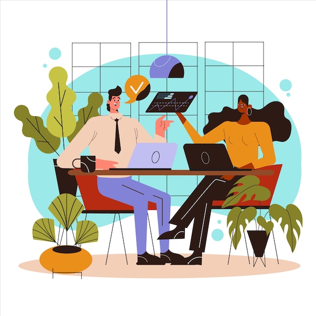 Ilustración del entorno de trabajo positivo de diseño plano