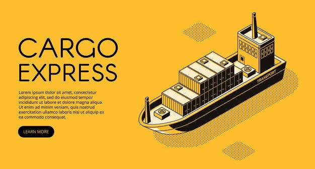 Ilustración de entrega de la nave de arte de línea delgada en estilo de semitono isométrica negro
