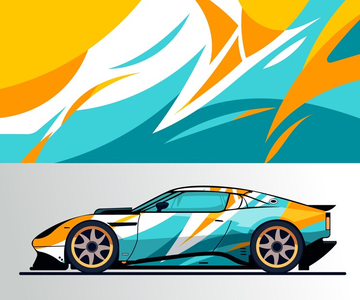 Vector gratuito ilustración de envoltura de coche de diseño plano