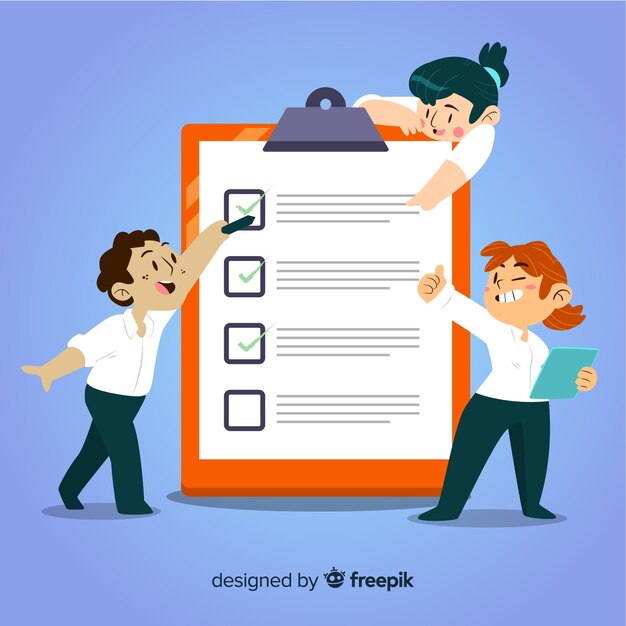 Ilustración equipo analizando lista de comprobación