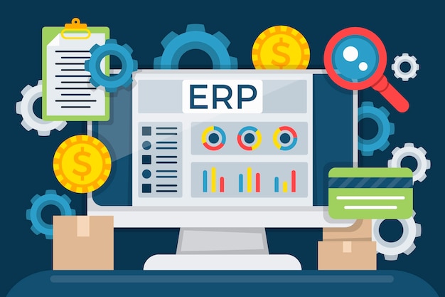 Vector gratuito ilustración de erp de tecnología de diseño plano