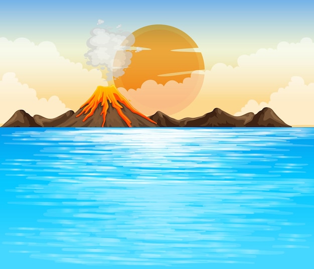 Vector gratuito ilustración de escena al aire libre de erupción volcánica