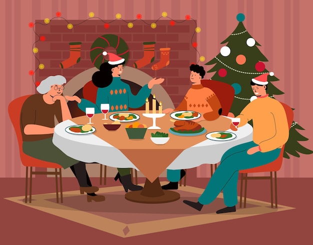 Ilustración de escena de cena de navidad