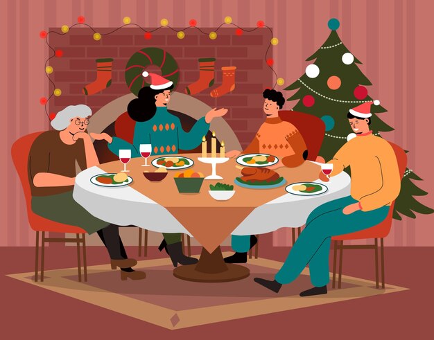 Ilustración de escena de cena de navidad