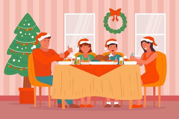 Ilustración de escena de cena de navidad