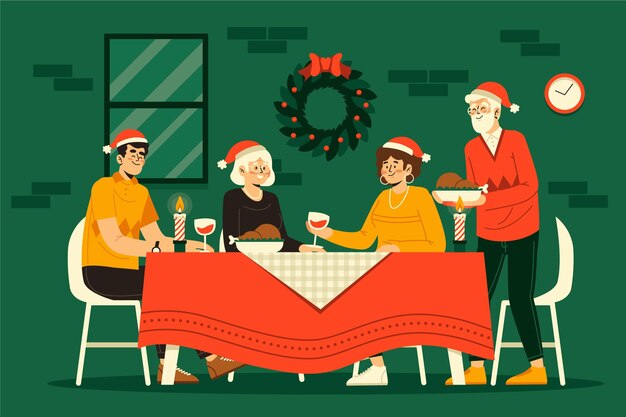 Ilustración de escena de cena de navidad