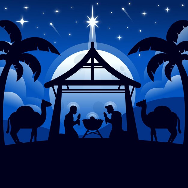Ilustración de escena de natividad de silueta