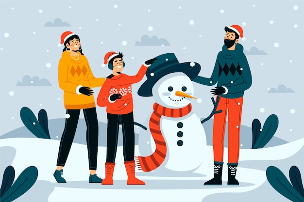 Vector gratuito ilustración de escena de nieve de navidad de diseño plano