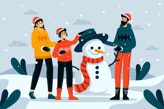 Ilustración de escena de nieve de navidad de diseño plano