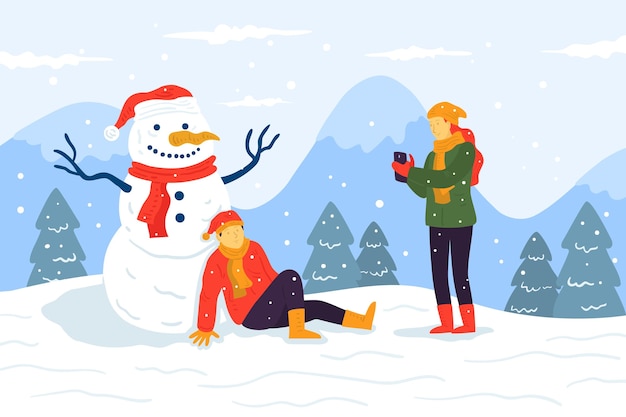 Vector gratuito ilustración de escena de nieve de navidad