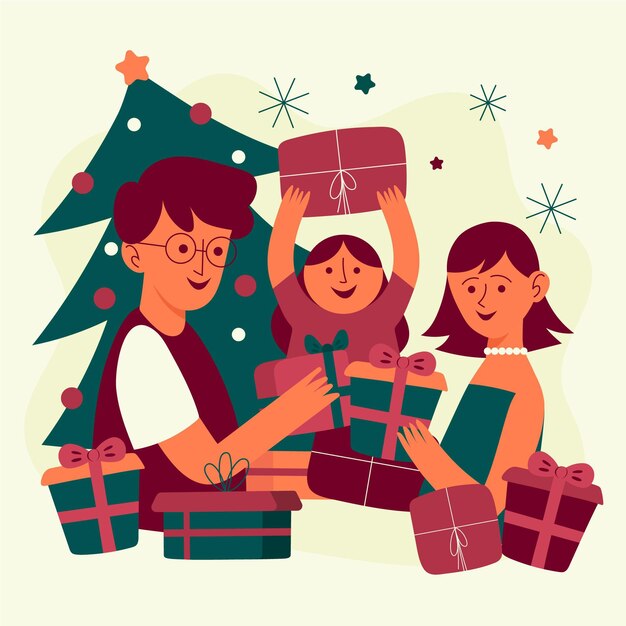 Ilustración de escena de regalos de navidad