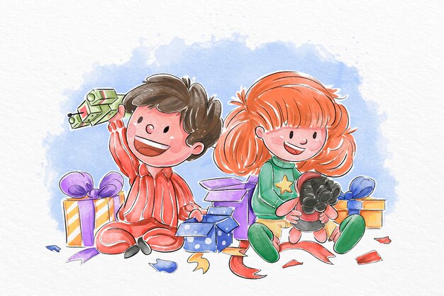 Ilustración de escena de regalos de navidad