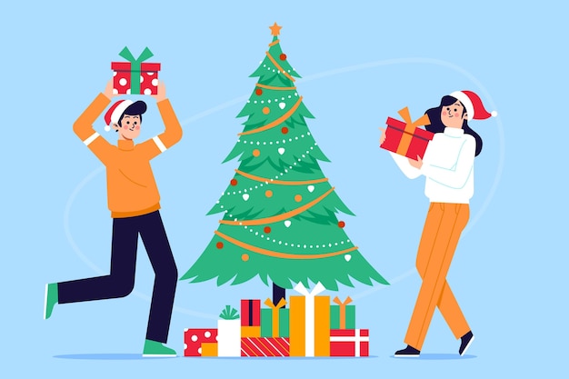 Ilustración de escena de regalos de navidad