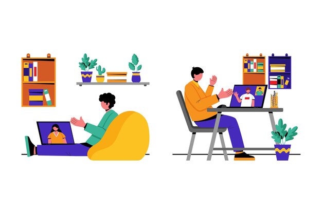 Ilustración de la escena de videoconferencia de amigos.