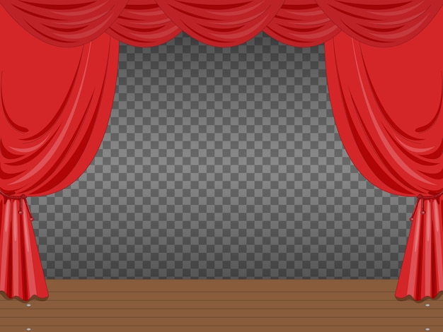 Ilustración de escenario vacío con cortinas rojas transparentes