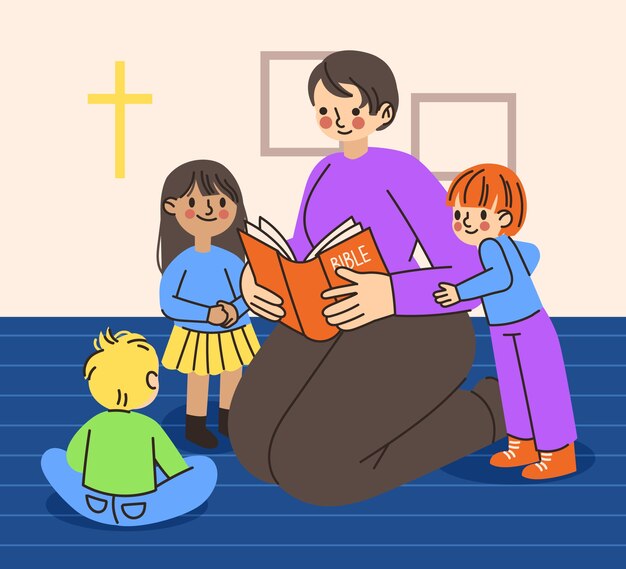 Ilustración de escuela dominical dibujada a mano