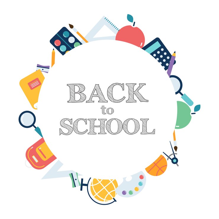 Vector gratuito ilustración de la escuela y el fondo con los iconos