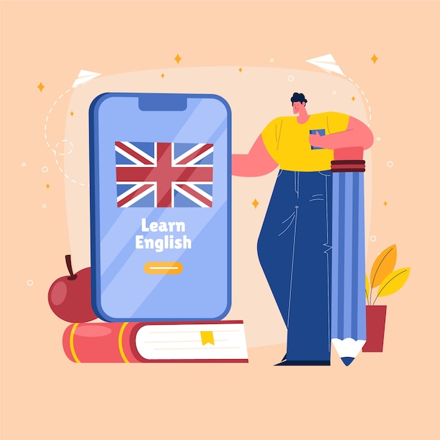 Ilustración de escuela de inglés dibujada a mano