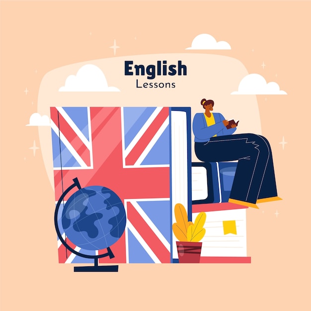 Ilustración de escuela de inglés dibujada a mano