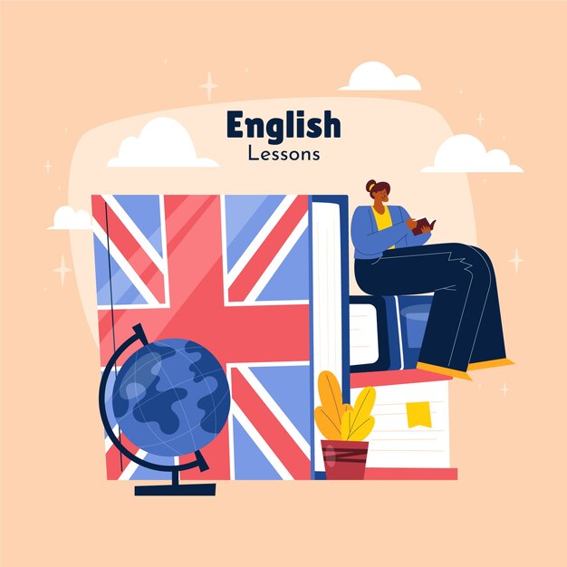 Ilustración de escuela de inglés dibujada a mano