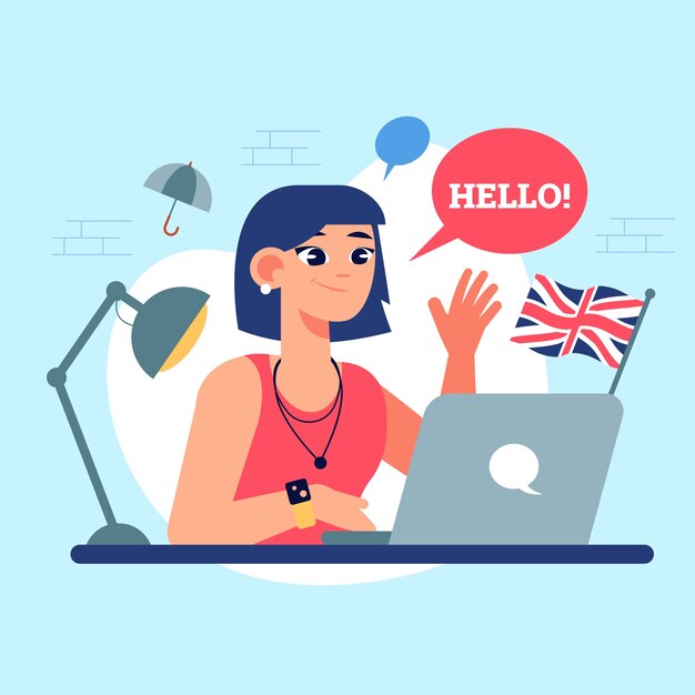 Ilustración de escuela de inglés dibujada a mano