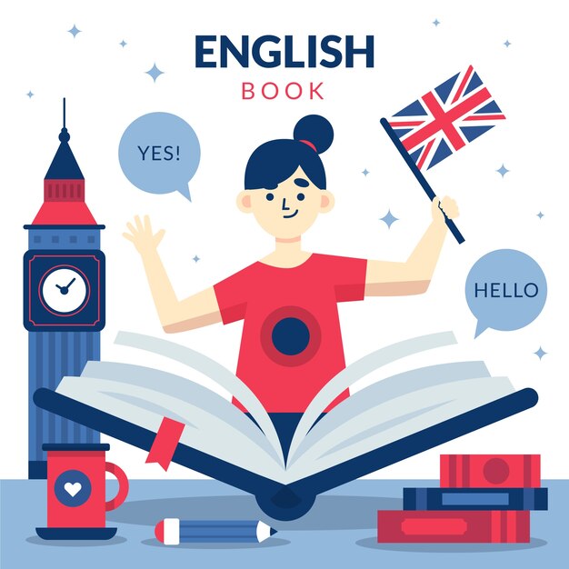 Ilustración de escuela de inglés dibujada a mano
